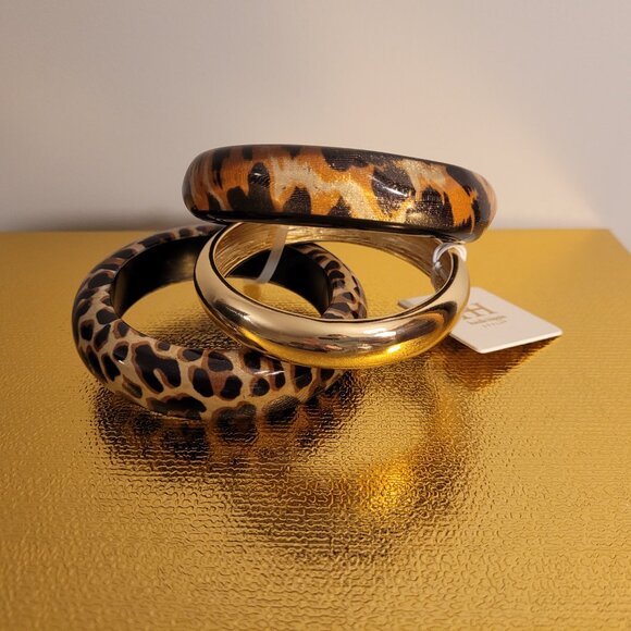 Three Bangles - Leopard Print and Gold (great look with matching necklace) ✨ - Picture 2 of 5
